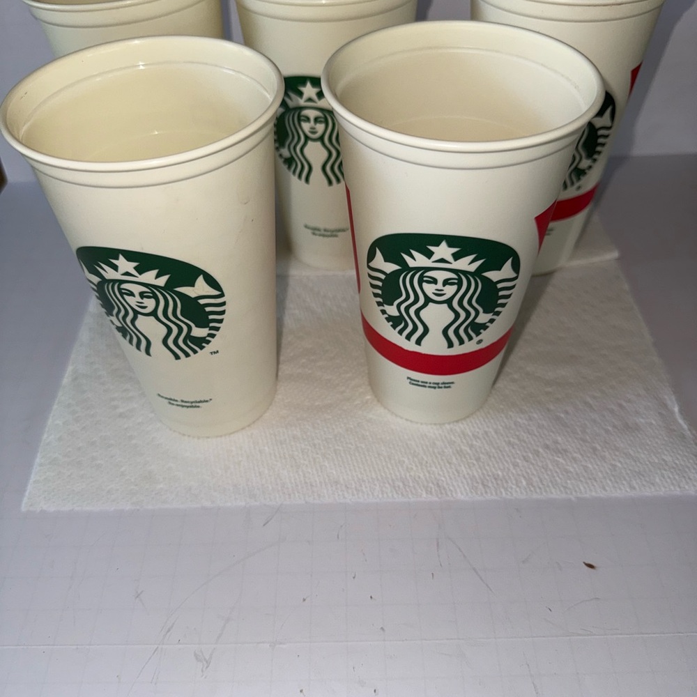 5 Starbucks 2 Holiday Cream and Red Joy Plastic  Cups 3 Regular